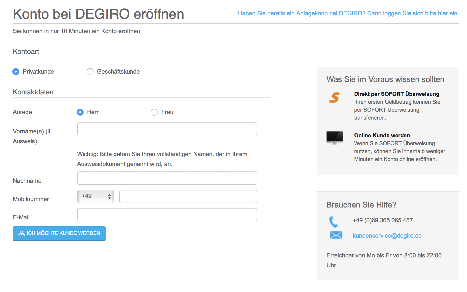 Kontoeröffnung bei DEGIRO