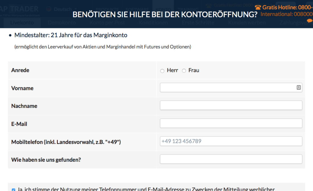 Depoteröffnung CapTrader - Schritt 2