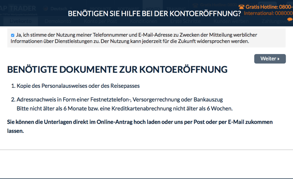 Depoteröffnung CapTrader - Schritt 3