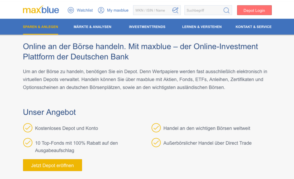 maxblue Depoteröffnung - Schritt 1
