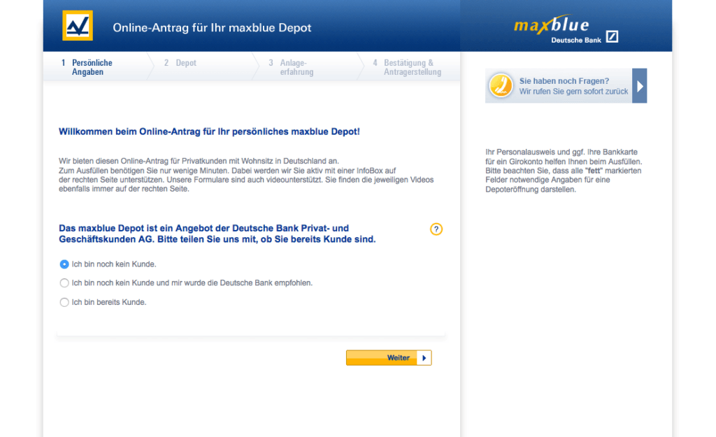 maxblue Depoteröffnung - Schritt 2