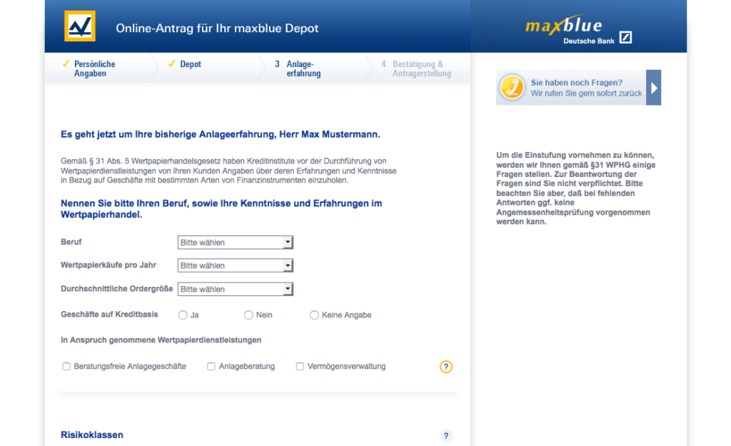 maxblue Depoteröffnung - Schritt 4