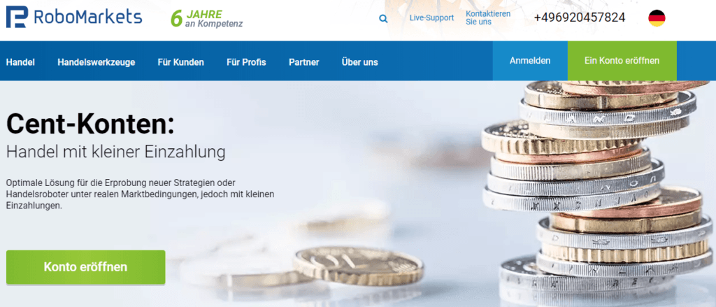Schon mit kleinen Summen bei RoboMarkets Geld einzahlen.